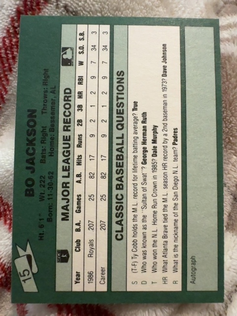 Classic Baseball Bo Jackson green border — back